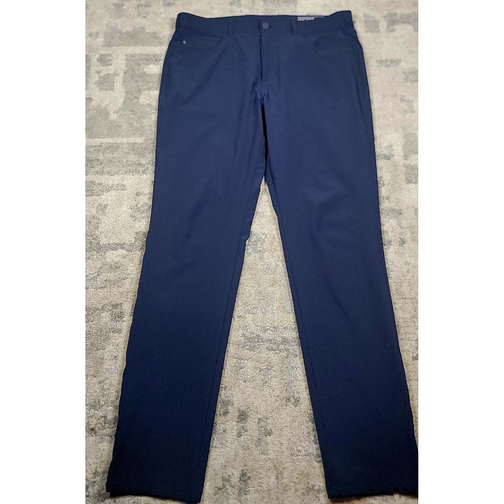 Mizzen Main Helmsman Mens Navy Blue Slim Performance Golf Stretch Pants Sz 35x32